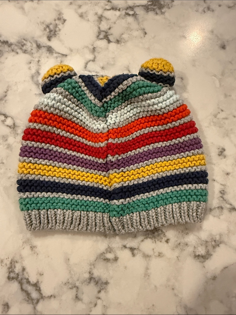 Gap Kids Multicolor Striped Knit Hat with Ear Pom-Poms